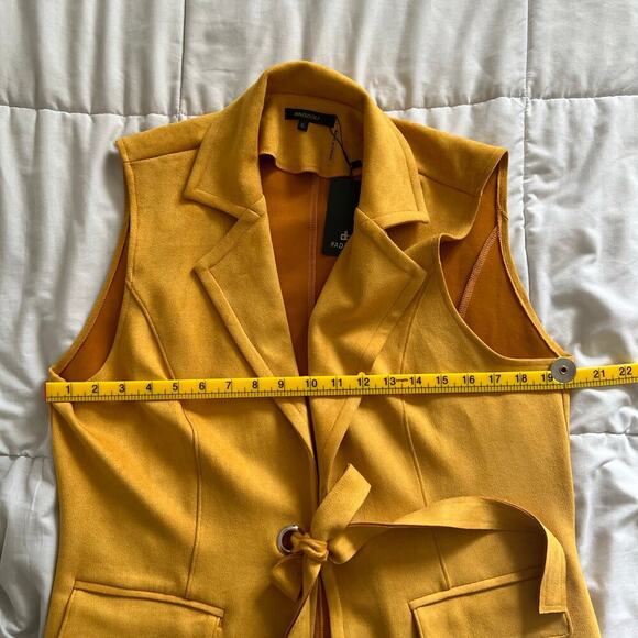 Radzoli Women's Faux Suede Vest with Tie Mustard Yellow Size XL - Picture 6 of 8